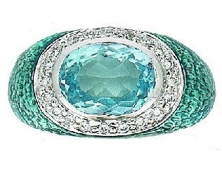 Baby-Blue Enamel W/Blue Topaz and Diamonds Hidalgo Ring